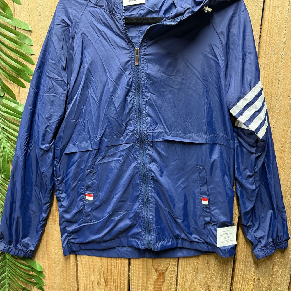 Thom Browne Navy Jacket with Signature Stripes Size M